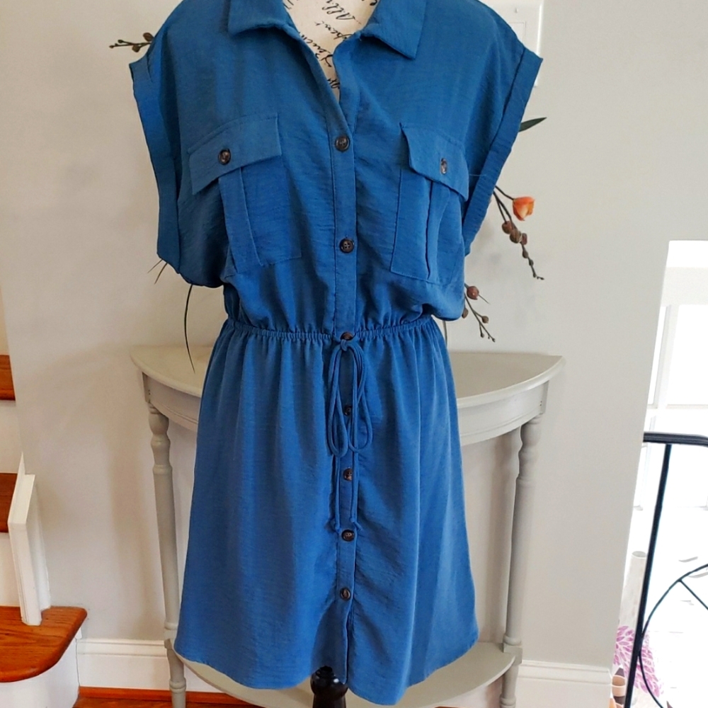 Blue Button-Up Women's Dress
